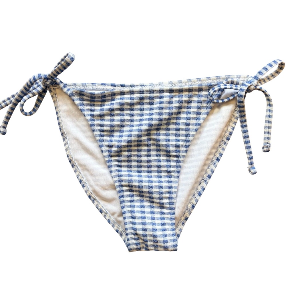 Wild Fable Blue Gingham Textured Low Rise Cheeky Swim Bikini Bottoms 8-10 NWT